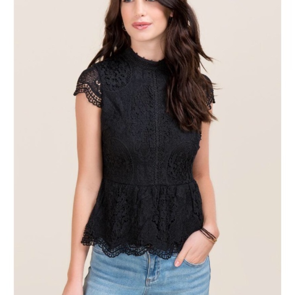 Tora Mock Neck Lace Peplum Top